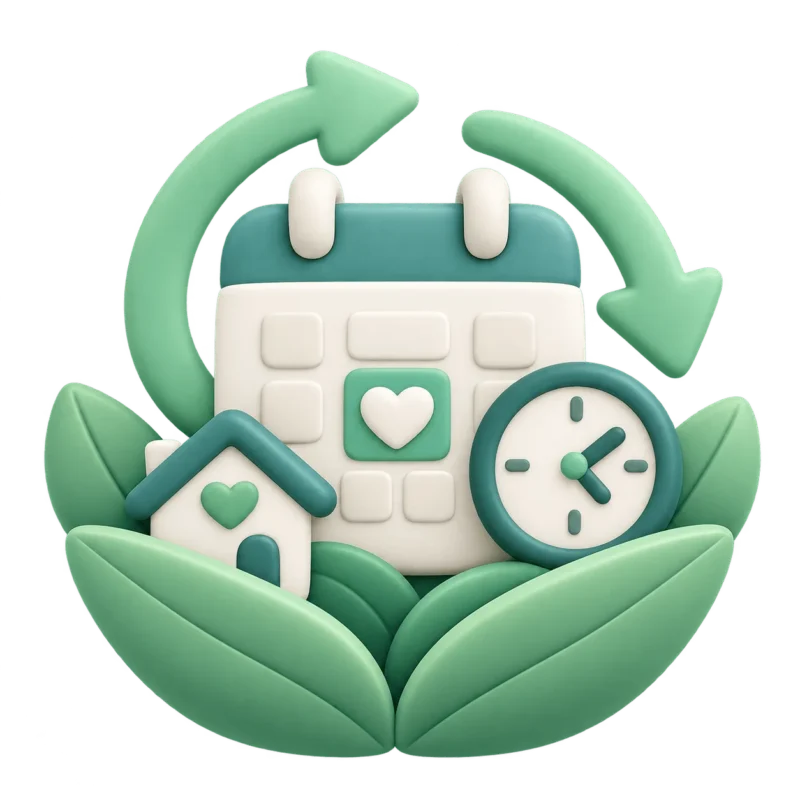 Icono de cuidado domiciliario por horas con programación de turnos