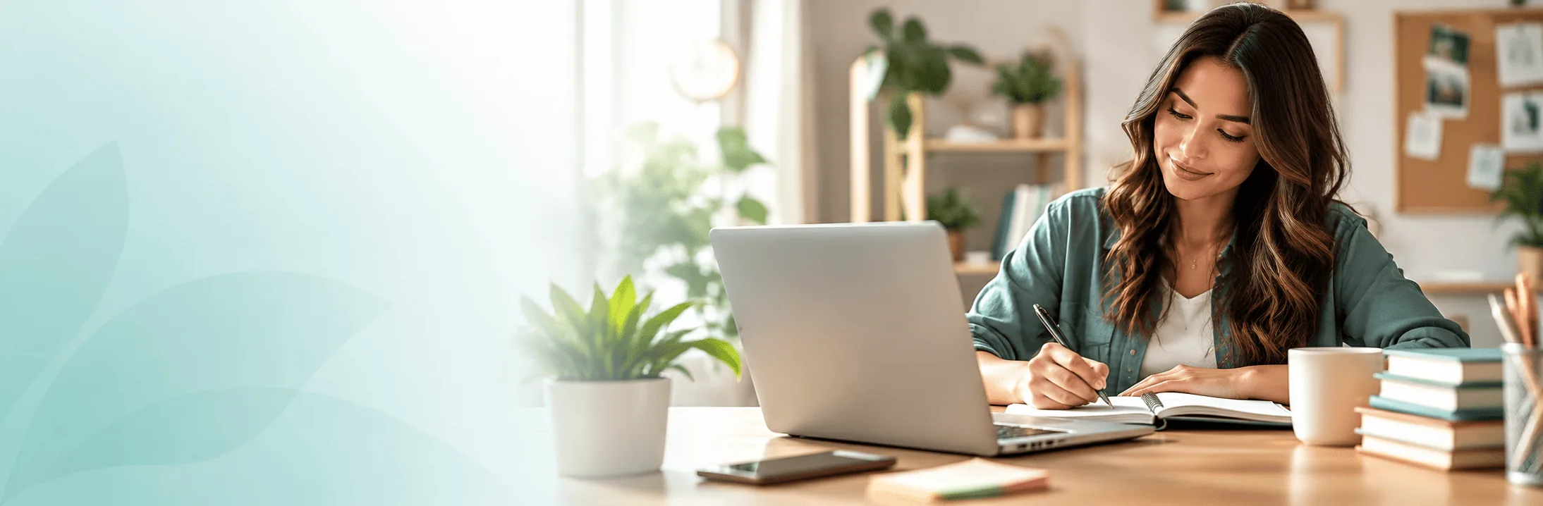 Mujer consultando recursos y guías para cuidadores en su portátil